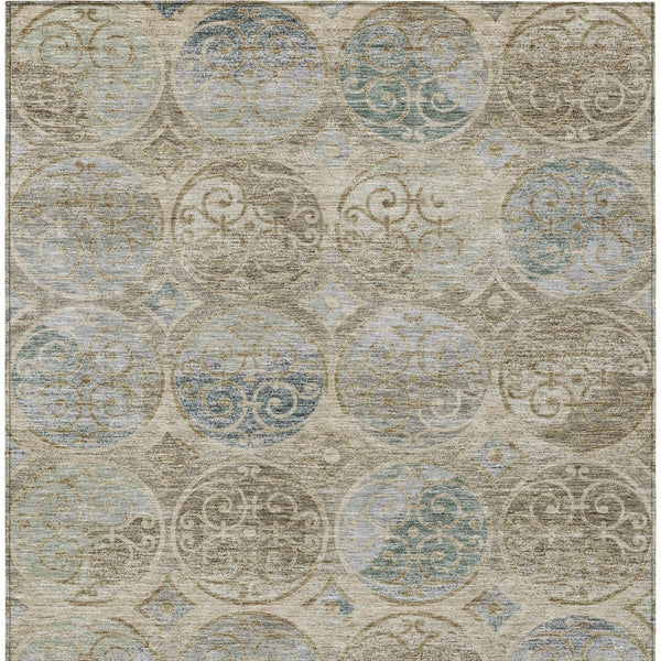 Homeroots 3' Beige Taupe And Blue Trellis Washable Indoor Outdoor Area Rug For Stylish Spaces And Durability 8' X 10' Polyester 584023