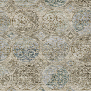Homeroots 3' Beige Taupe And Blue Trellis Washable Indoor Outdoor Area Rug For Stylish Spaces And Durability 8' X 10' Polyester 584023