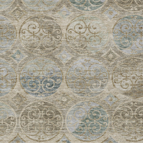 Homeroots 3' Beige Taupe And Blue Trellis Washable Indoor Outdoor Area Rug For Stylish Spaces And Durability 8' X 10' Polyester 584023