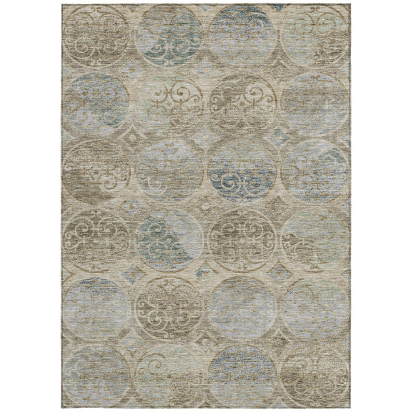 Homeroots 3' Beige Taupe And Blue Trellis Washable Indoor Outdoor Area Rug For Stylish Spaces And Durability 9' X 12' Polyester 584024