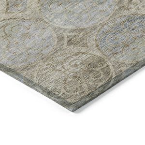 Homeroots 3' Beige Taupe And Blue Trellis Washable Indoor Outdoor Area Rug For Stylish Spaces And Durability 10' X 14' Polyester 584025