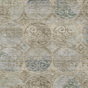 Homeroots 3' Beige Taupe And Blue Trellis Washable Indoor Outdoor Area Rug For Stylish Spaces And Durability 10' X 14' Polyester 584025
