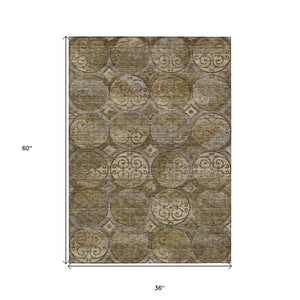 Homeroots 3' Beige Taupe And Blue Trellis Washable Indoor Outdoor Area Rug For Stylish Spaces And Durability 3' X 5' Polyester 584026