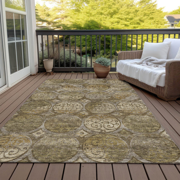 Homeroots 3' Beige Taupe And Blue Trellis Washable Indoor Outdoor Area Rug For Stylish Spaces And Durability 3' X 5' Polyester 584026