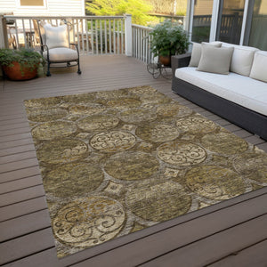 Homeroots 3' Beige Taupe And Blue Trellis Washable Indoor Outdoor Area Rug For Stylish Spaces And Durability 3' X 5' Polyester 584026