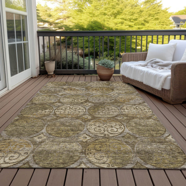 Homeroots 3' Beige Taupe And Blue Trellis Washable Indoor Outdoor Area Rug For Stylish Spaces And Durability 5' X 8' Polyester 584027