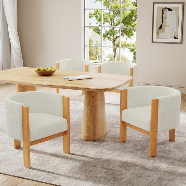 English Elm Upholstered Boucle Dining Armchair Set Rubberwood Frame Modern Minimalist Style N779P341538W-2