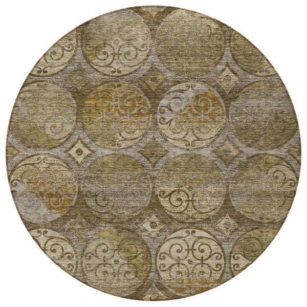 Homeroots 3' Beige Taupe And Blue Trellis Washable Indoor Outdoor Area Rug For Stylish Spaces And Durability 8' Round Polyester 584028