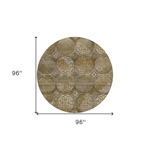 Homeroots 3' Beige Taupe And Blue Trellis Washable Indoor Outdoor Area Rug For Stylish Spaces And Durability 8' Round Polyester 584028