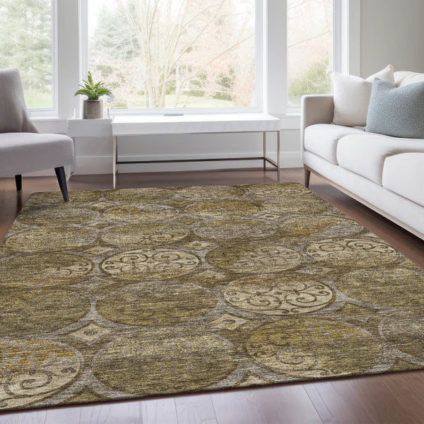 Homeroots 3' Beige Taupe And Blue Trellis Washable Indoor Outdoor Area Rug For Stylish Spaces And Durability 8' X 10' Polyester 584029