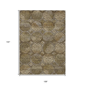 Homeroots 3' Beige Taupe And Blue Trellis Washable Indoor Outdoor Area Rug For Stylish Spaces And Durability 9' X 12' Polyester 584030