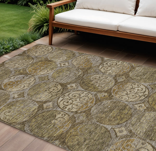 Homeroots 3' Beige Taupe And Blue Trellis Washable Indoor Outdoor Area Rug For Stylish Spaces And Durability 9' X 12' Polyester 584030
