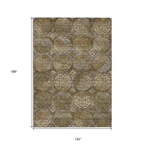 Homeroots 3' Beige Taupe And Blue Trellis Washable Indoor Outdoor Area Rug For Stylish Spaces And Durability 10' X 14' Polyester 584031