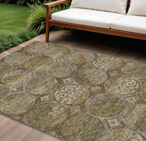 Homeroots 3' Beige Taupe And Blue Trellis Washable Indoor Outdoor Area Rug For Stylish Spaces And Durability 10' X 14' Polyester 584031