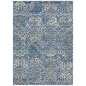 Homeroots 3' Beige Taupe And Blue Trellis Washable Indoor Outdoor Area Rug For Stylish Spaces And Durability 3' X 5' Polyester 584032