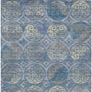 Homeroots 3' Beige Taupe And Blue Trellis Washable Indoor Outdoor Area Rug For Stylish Spaces And Durability 3' X 5' Polyester 584032