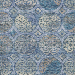 Homeroots 3' Beige Taupe And Blue Trellis Washable Indoor Outdoor Area Rug For Stylish Spaces And Durability 8' X 10' Polyester 584035