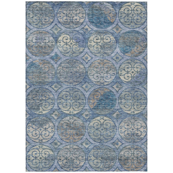 HomeRoots 9' Navy Blue and Sky Blue Trellis Area Rug – Durable, Washable Design for Indoor and Outdoor Spaces 9' X 12' 584036