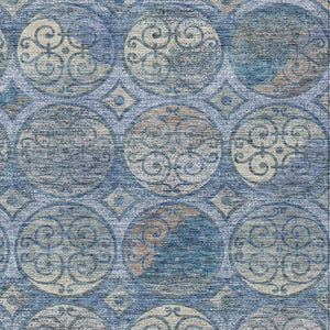 Homeroots 3' Beige Taupe And Blue Trellis Washable Indoor Outdoor Area Rug For Stylish Spaces And Durability 9' X 12' Polyester 584036