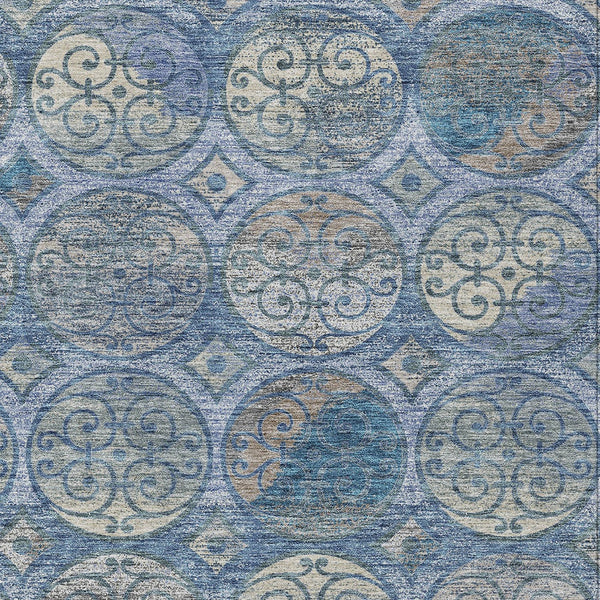 Homeroots 3' Beige Taupe And Blue Trellis Washable Indoor Outdoor Area Rug For Stylish Spaces And Durability 9' X 12' Polyester 584036