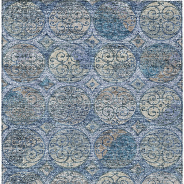 Homeroots 3' Beige Taupe And Blue Trellis Washable Indoor Outdoor Area Rug For Stylish Spaces And Durability 10' X 14' Polyester 584037