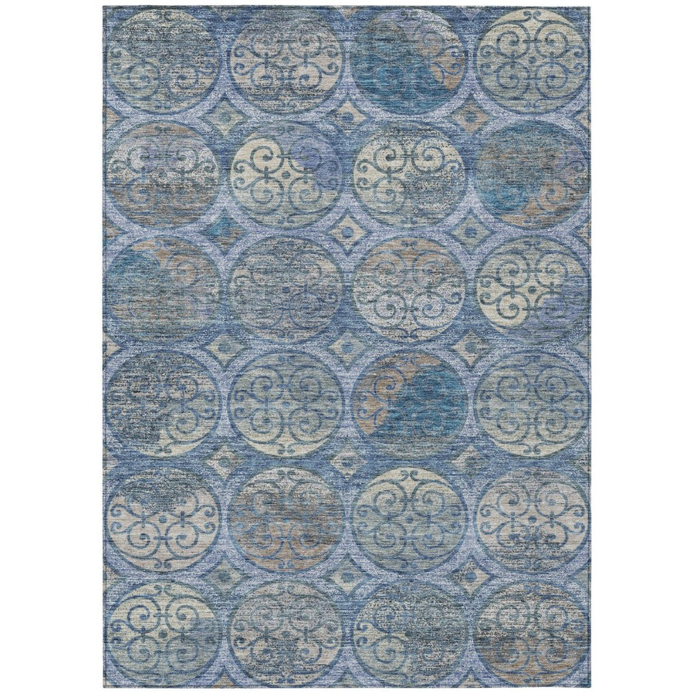 HomeRoots 5' Navy Blue and Sky Blue Trellis Indoor-Outdoor Area Rug - Durable, Washable, Stylish & Versatile 10' X 14' 584037