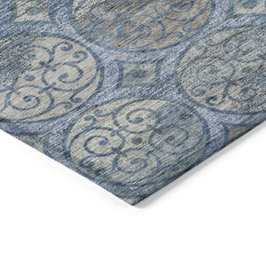 Homeroots 3' Beige Taupe And Blue Trellis Washable Indoor Outdoor Area Rug For Stylish Spaces And Durability 10' X 14' Polyester 584037