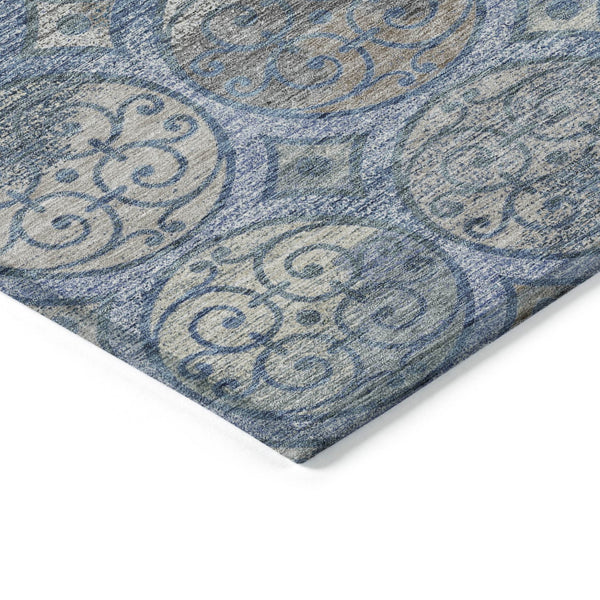 Homeroots 3' Beige Taupe And Blue Trellis Washable Indoor Outdoor Area Rug For Stylish Spaces And Durability 10' X 14' Polyester 584037