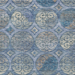 Homeroots 3' Beige Taupe And Blue Trellis Washable Indoor Outdoor Area Rug For Stylish Spaces And Durability 10' X 14' Polyester 584037