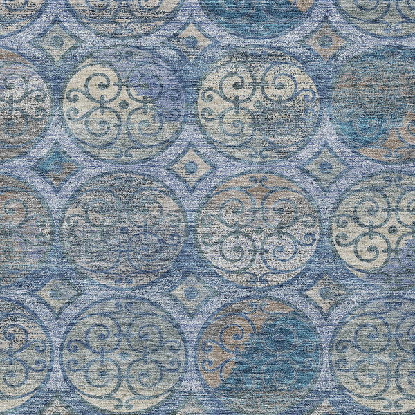 Homeroots 3' Beige Taupe And Blue Trellis Washable Indoor Outdoor Area Rug For Stylish Spaces And Durability 10' X 14' Polyester 584037