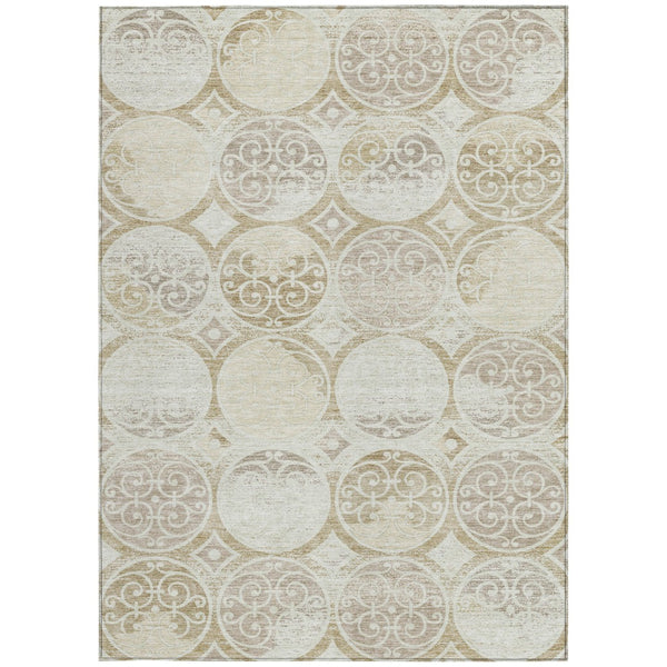 Homeroots 3' Beige Taupe And Blue Trellis Washable Indoor Outdoor Area Rug For Stylish Spaces And Durability 3' X 5' Polyester 584038