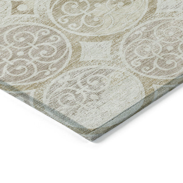 Homeroots 3' Beige Taupe And Blue Trellis Washable Indoor Outdoor Area Rug For Stylish Spaces And Durability 5' X 8' Polyester 584039