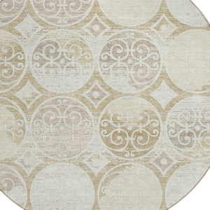 Homeroots 3' Beige Taupe And Blue Trellis Washable Indoor Outdoor Area Rug For Stylish Spaces And Durability 8' Round Polyester 584040
