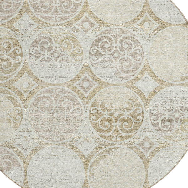 Homeroots 3' Beige Taupe And Blue Trellis Washable Indoor Outdoor Area Rug For Stylish Spaces And Durability 8' Round Polyester 584040