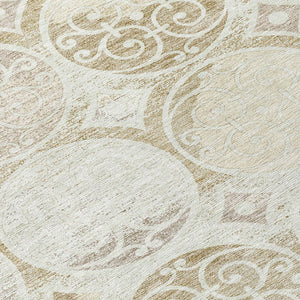 Homeroots 3' Beige Taupe And Blue Trellis Washable Indoor Outdoor Area Rug For Stylish Spaces And Durability 8' Round Polyester 584040