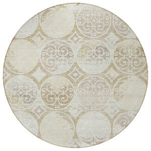 Homeroots 3' Beige Taupe And Blue Trellis Washable Indoor Outdoor Area Rug For Stylish Spaces And Durability 8' Round Polyester 584040