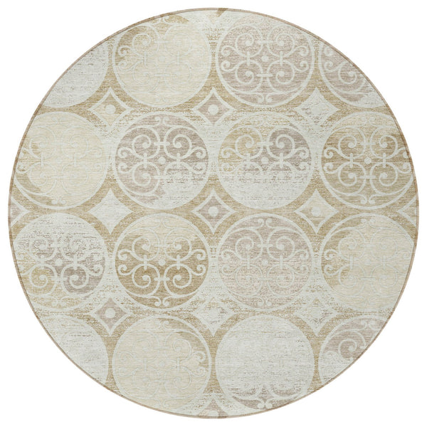 Homeroots 3' Beige Taupe And Blue Trellis Washable Indoor Outdoor Area Rug For Stylish Spaces And Durability 8' Round Polyester 584040