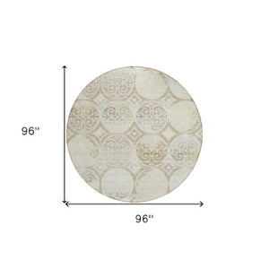 Homeroots 3' Beige Taupe And Blue Trellis Washable Indoor Outdoor Area Rug For Stylish Spaces And Durability 8' Round Polyester 584040