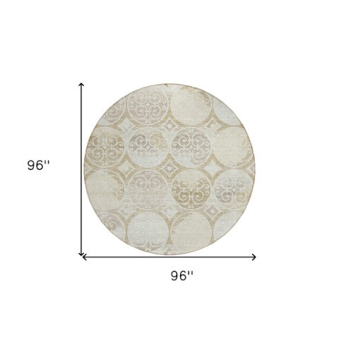 Homeroots 3' Beige Taupe And Blue Trellis Washable Indoor Outdoor Area Rug For Stylish Spaces And Durability 8' Round Polyester 584040