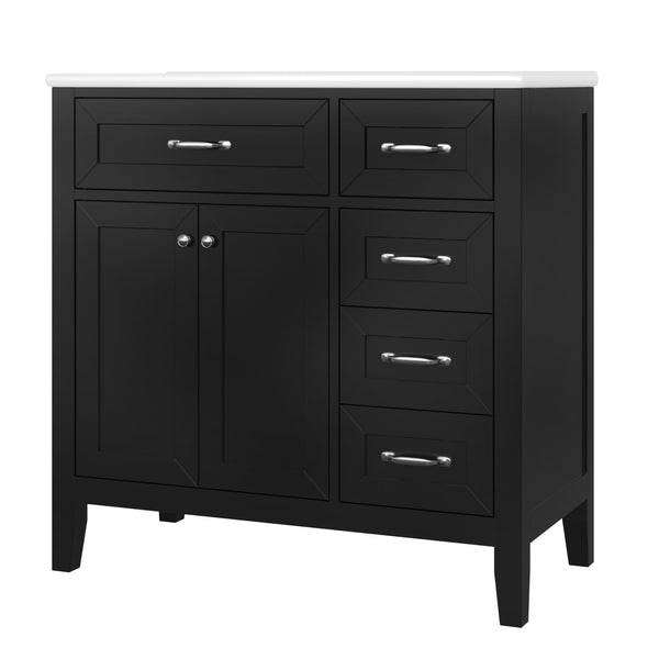 English Elm 36" Modern Bathroom Vanity With Sink Combo, Sleek Black Cabinet, Durable Storage & Stylish Design N725P246491B