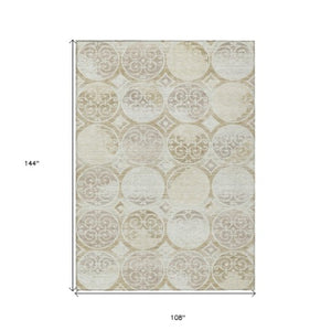 Homeroots 3' Beige Taupe And Blue Trellis Washable Indoor Outdoor Area Rug For Stylish Spaces And Durability 9' X 12' Polyester 584042