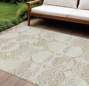 Homeroots 3' Beige Taupe And Blue Trellis Washable Indoor Outdoor Area Rug For Stylish Spaces And Durability 9' X 12' Polyester 584042