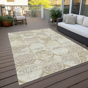 Homeroots 3' Beige Taupe And Blue Trellis Washable Indoor Outdoor Area Rug For Stylish Spaces And Durability 9' X 12' Polyester 584042