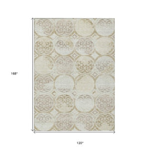 Homeroots 3' Beige Taupe And Blue Trellis Washable Indoor Outdoor Area Rug For Stylish Spaces And Durability 10' X 14' Polyester 584043