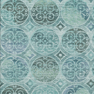 Homeroots 3' Beige Taupe And Blue Trellis Washable Indoor Outdoor Area Rug For Stylish Spaces And Durability 3' X 5' Polyester 584044