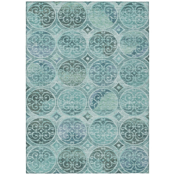 HomeRoots 5' Vibrant Teal Blue Aqua Trellis Area Rug - Durable, Washable Indoor/Outdoor Design for High Traffic 5' X 8' 584045