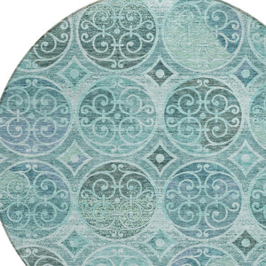 Homeroots 3' Beige Taupe And Blue Trellis Washable Indoor Outdoor Area Rug For Stylish Spaces And Durability 8' Round Polyester 584046