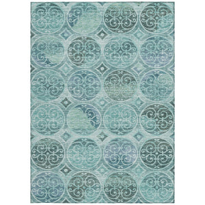 Homeroots 3' Beige Taupe And Blue Trellis Washable Indoor Outdoor Area Rug For Stylish Spaces And Durability 8' X 10' Polyester 584047