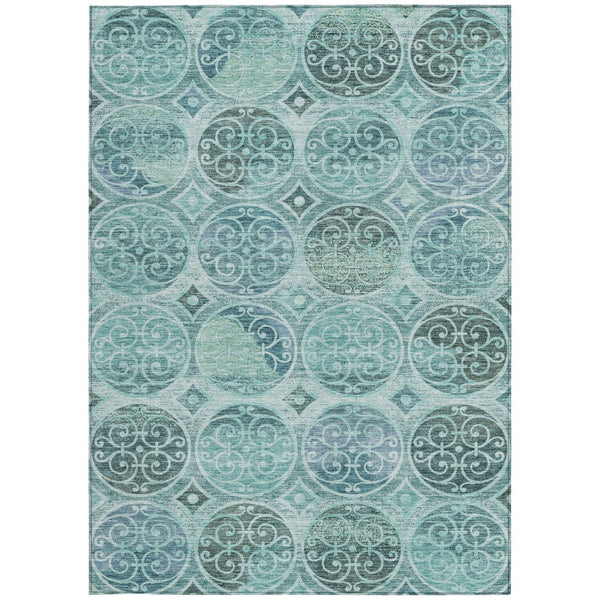 Homeroots 3' Beige Taupe And Blue Trellis Washable Indoor Outdoor Area Rug For Stylish Spaces And Durability 8' X 10' Polyester 584047