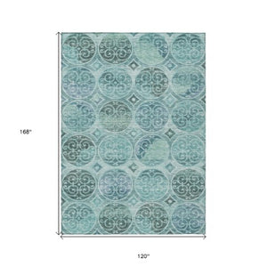 Homeroots 3' Beige Taupe And Blue Trellis Washable Indoor Outdoor Area Rug For Stylish Spaces And Durability 10' X 14' Polyester 584049